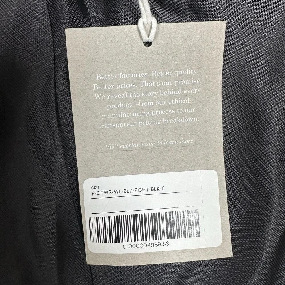 Everlane Blazer Jacket Womens Size 6 Black Oversized Three Button City NEW